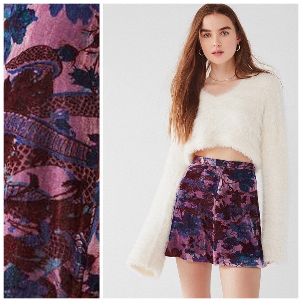 Urban Outfitters Velvet Skater Skirt Floral
